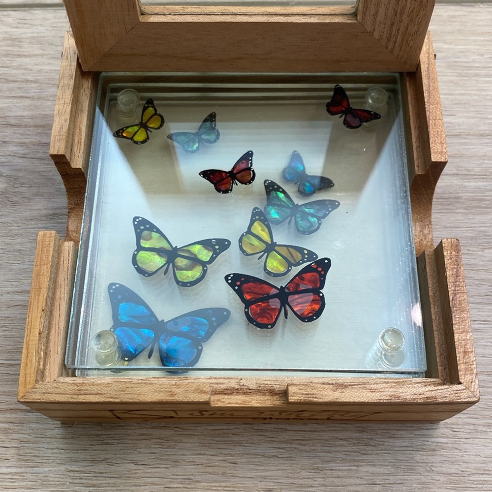 Smashing Glass NZ Abalone Butterfly Glass Coasters Modern Boho Chic With Box - Picture 3 of 10